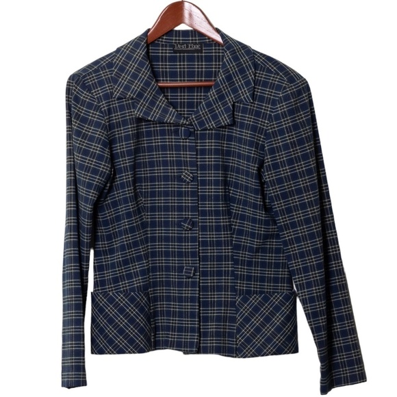 Next Page Plaid Jacket Blazer with Pockets Blue Medium 90s Brit Preppy School - Picture 2 of 12